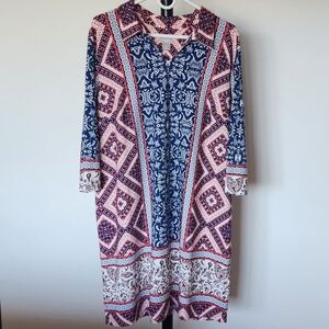 Chico's Navy and Coral Patterned Dress